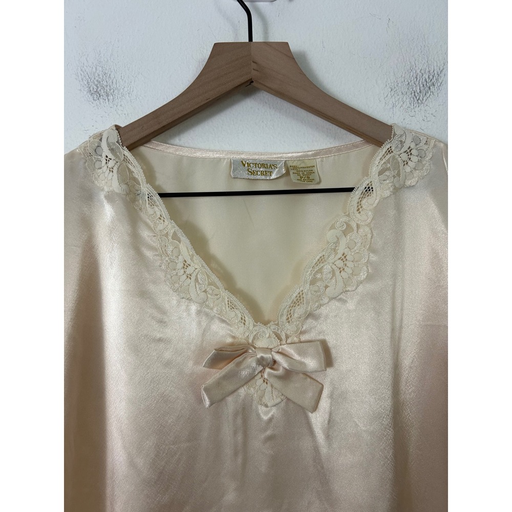 Vintage Victoria's Secret PS Gold Label Short Nightgown Satin Lace Champagne - Picture 3 of 7
